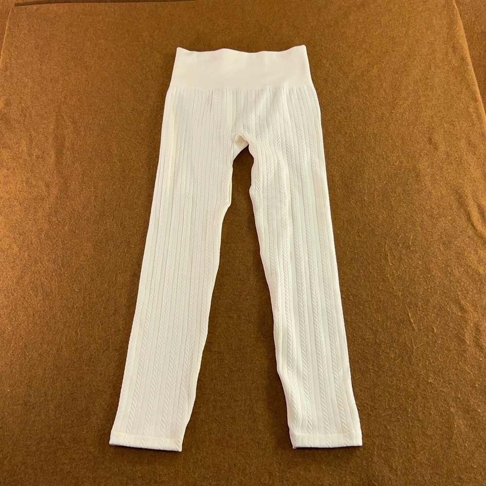 Warners Womens 2X/3X Ivory Cable Fleece Lined Seamless Leggings New